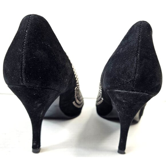 Zara Woman Black Suede Studded Peep Toe Heels Size 38 - Picture 4 of 10